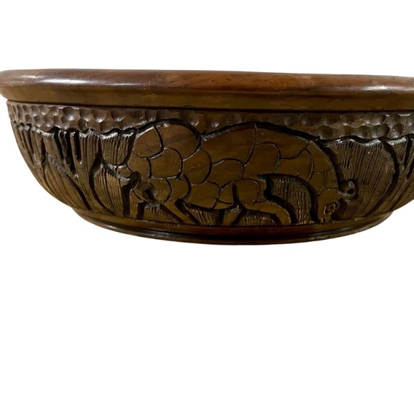 African Hand Carved Wooden Bowl Safari  Animals Decorative Dhallow Dish 10” - Picture 3 of 8